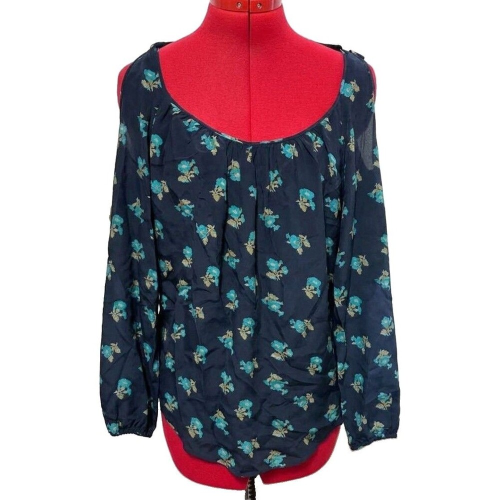Rebecca Taylor Women’s Blue Long Sleeve 100% Silk Floral Shirt Size Medium - Picture 2 of 8